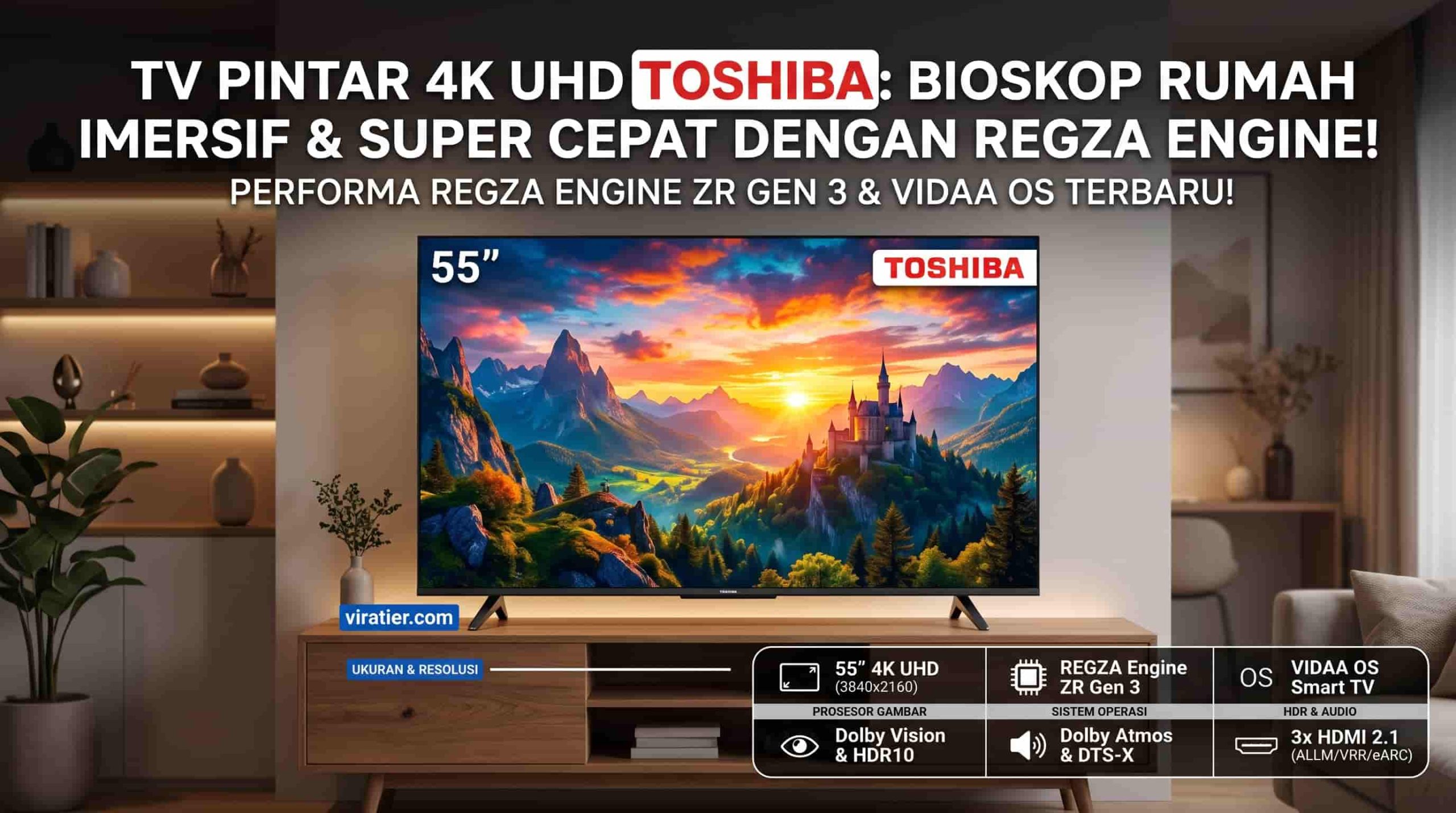 Review Toshiba Smart TV 55C350RP 4K UHD: Era Baru Hiburan Bioskop Rumah dengan Otak Regza Engine ZR Gen 3 dan Kecepatan Akses VIDAA OS Gemini_Generated_Image_owksqgowksqgowks-clean